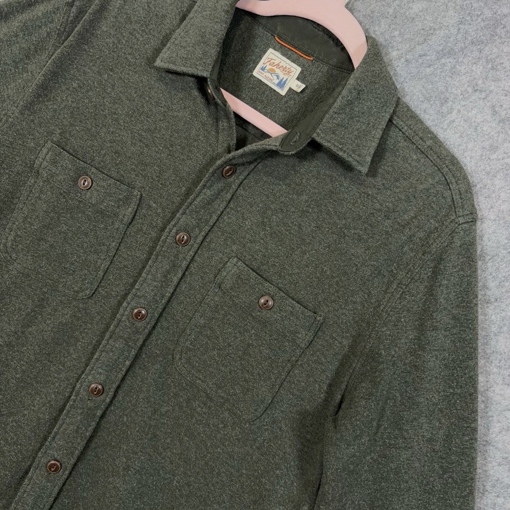 Faherty Knit Alpine Shirt Mens Sz M Green Organic Cotton Long Sleeve Pockets